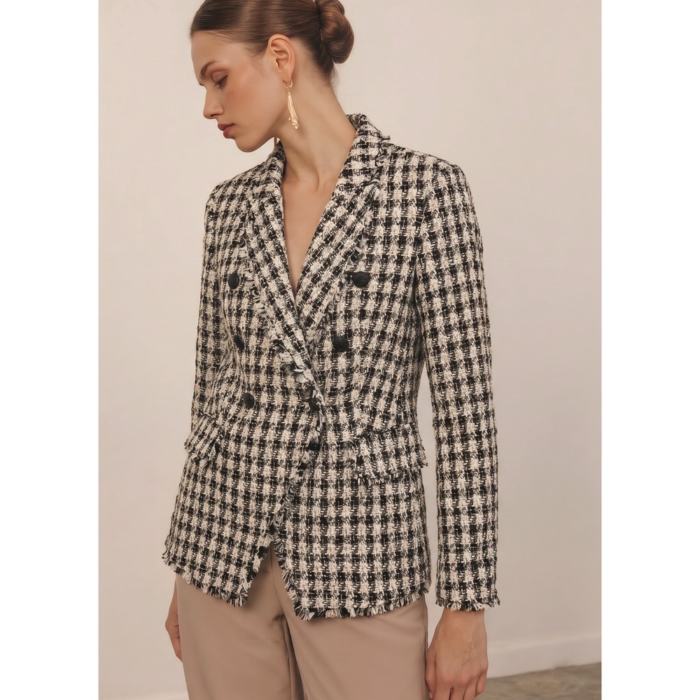 NWT White House Black Market Women's Houndstooth Tweed Blazer Jacket Size 2